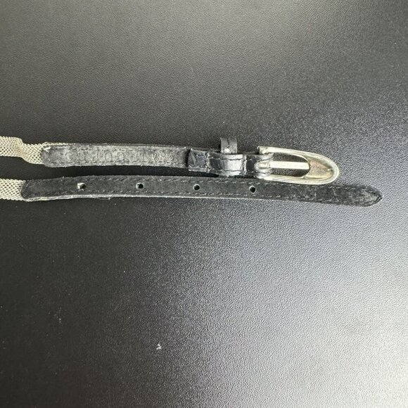 Guess Skinny Metal‎ Mesh Leather Belt Silver Buckle Retro Grunge Womens Size S - Picture 4 of 7